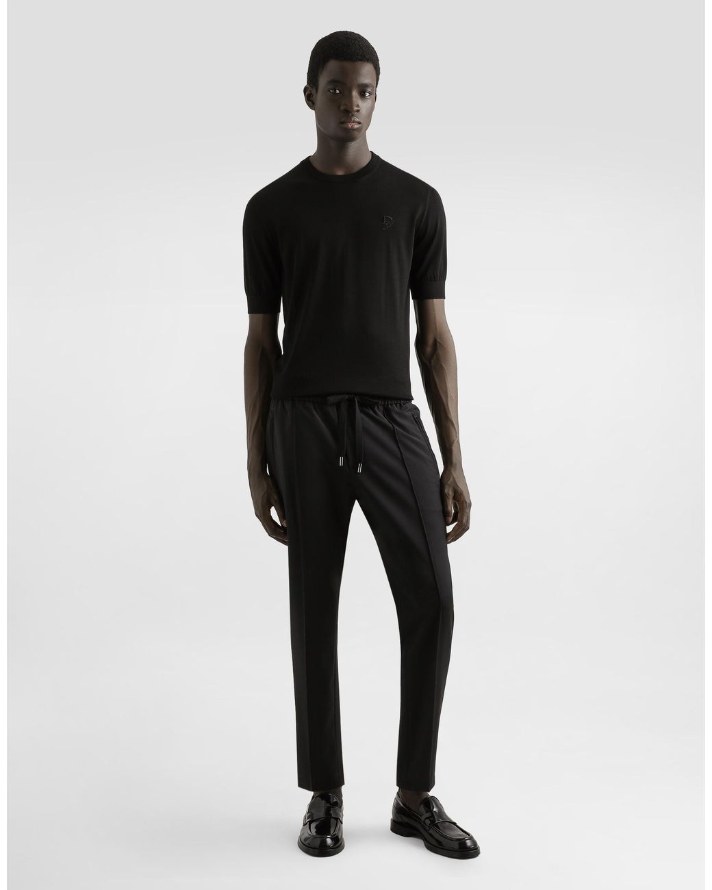 Dolce & Gabbana Black Silk Round-Neck Sweater With Dg Embroidery for men