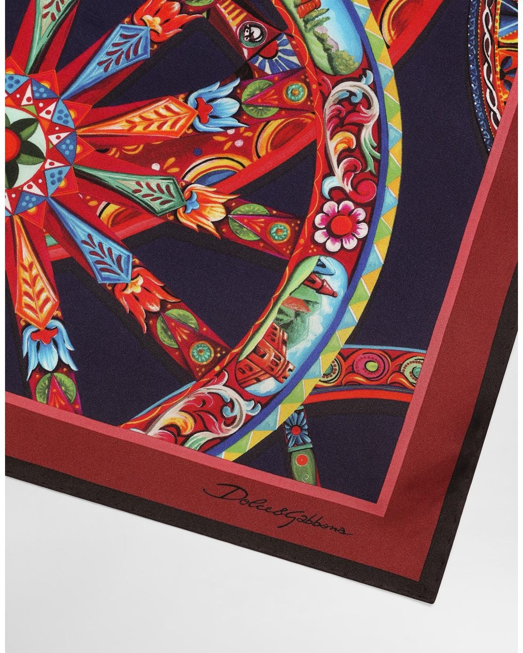 Dolce & Gabbana Red 90X90 Carretto-Print Silk Twill Scarf for men