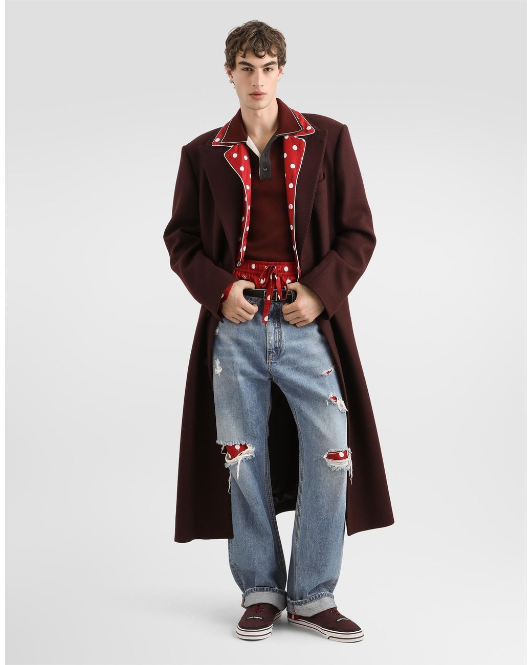 Dolce & Gabbana Red Polka Dot-Print Vanity Silk Twill Trousers for men