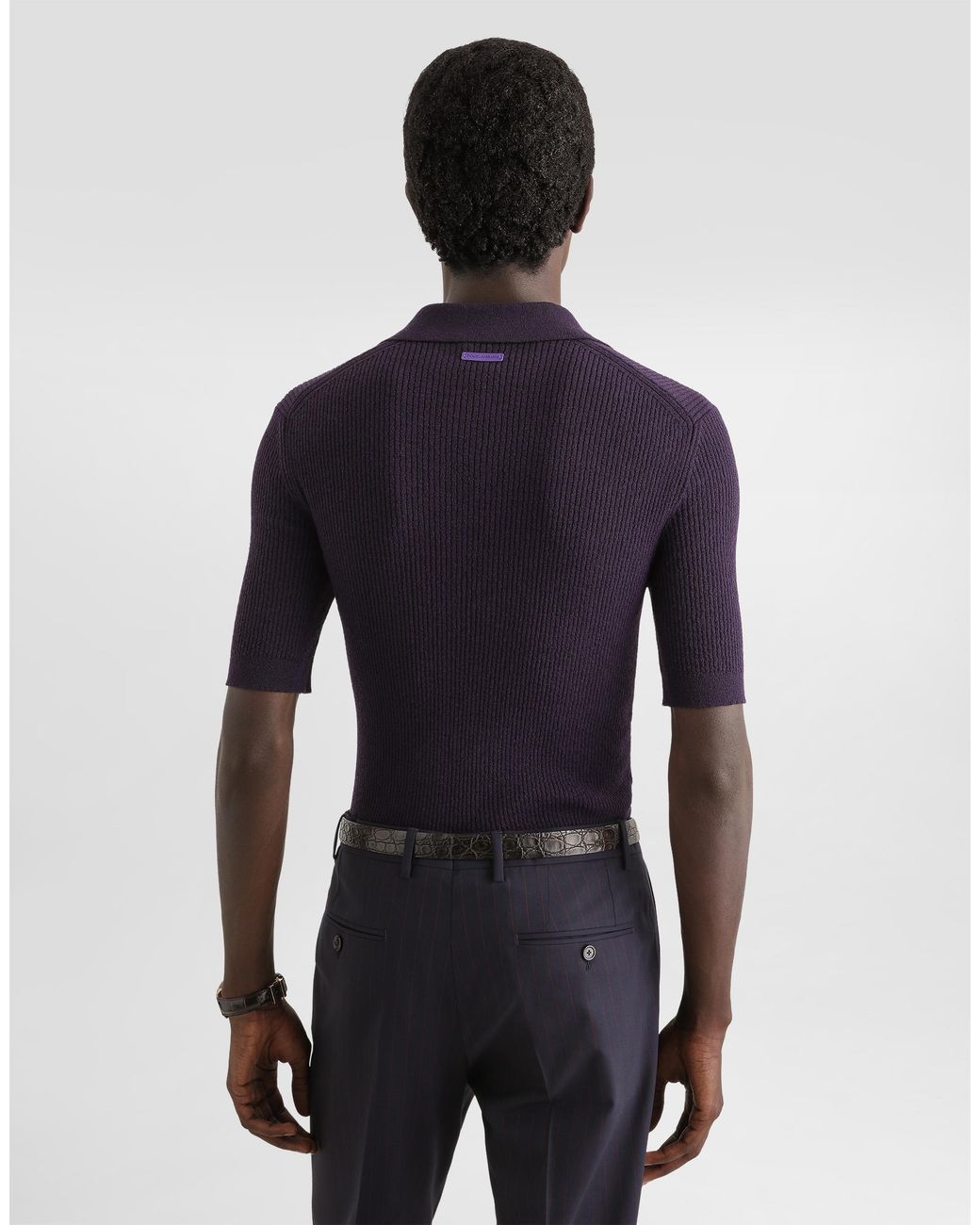 Dolce & Gabbana Blue Rib Knit Polo Shirt for men