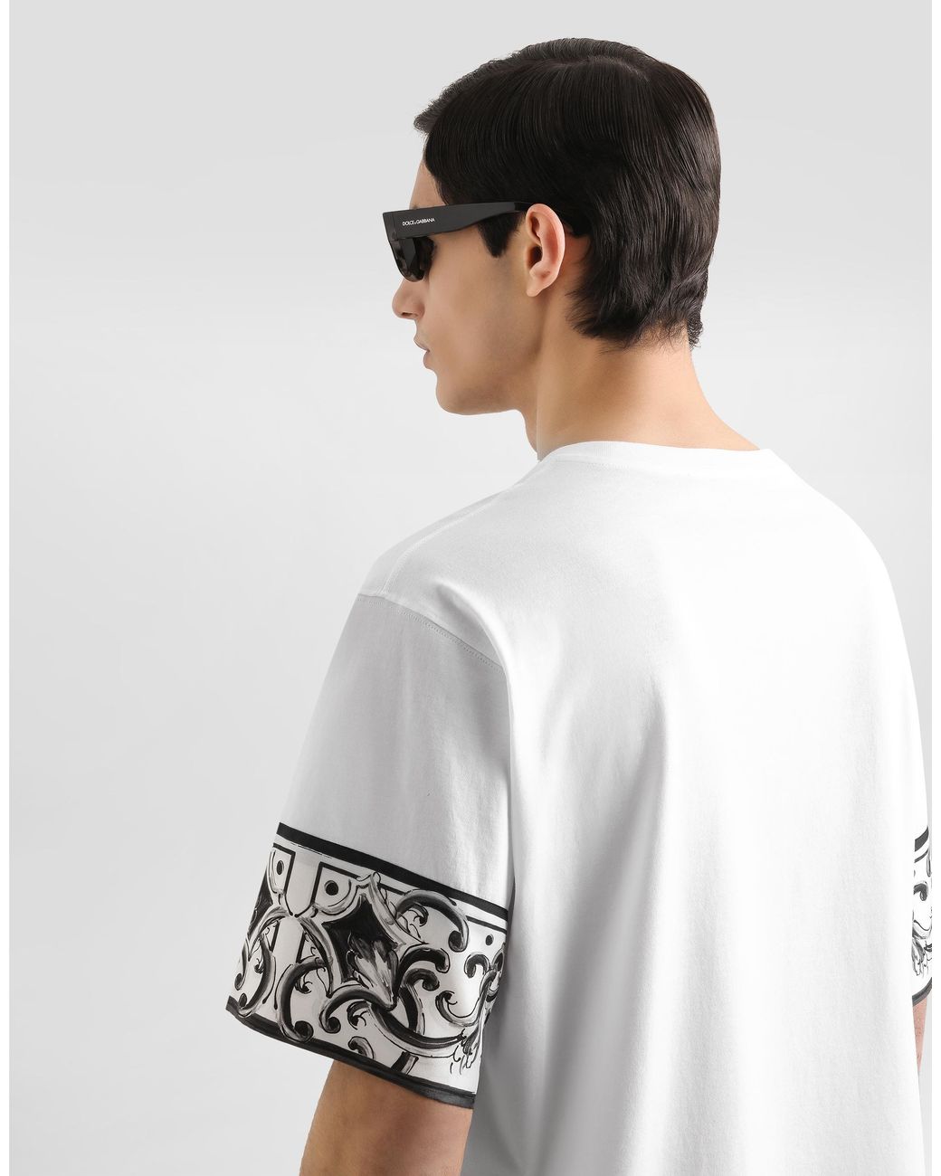 Dolce & Gabbana White Short-Sleeved T-Shirt With Majolica Print for men