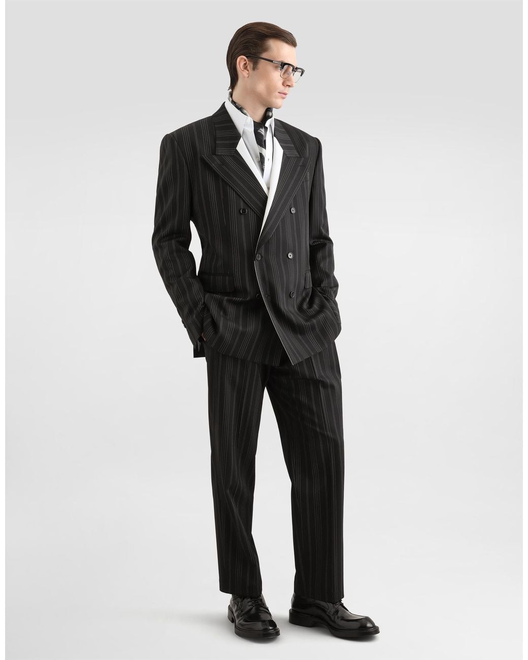 Dolce & Gabbana Black Pinstripe Wool Trousers for men
