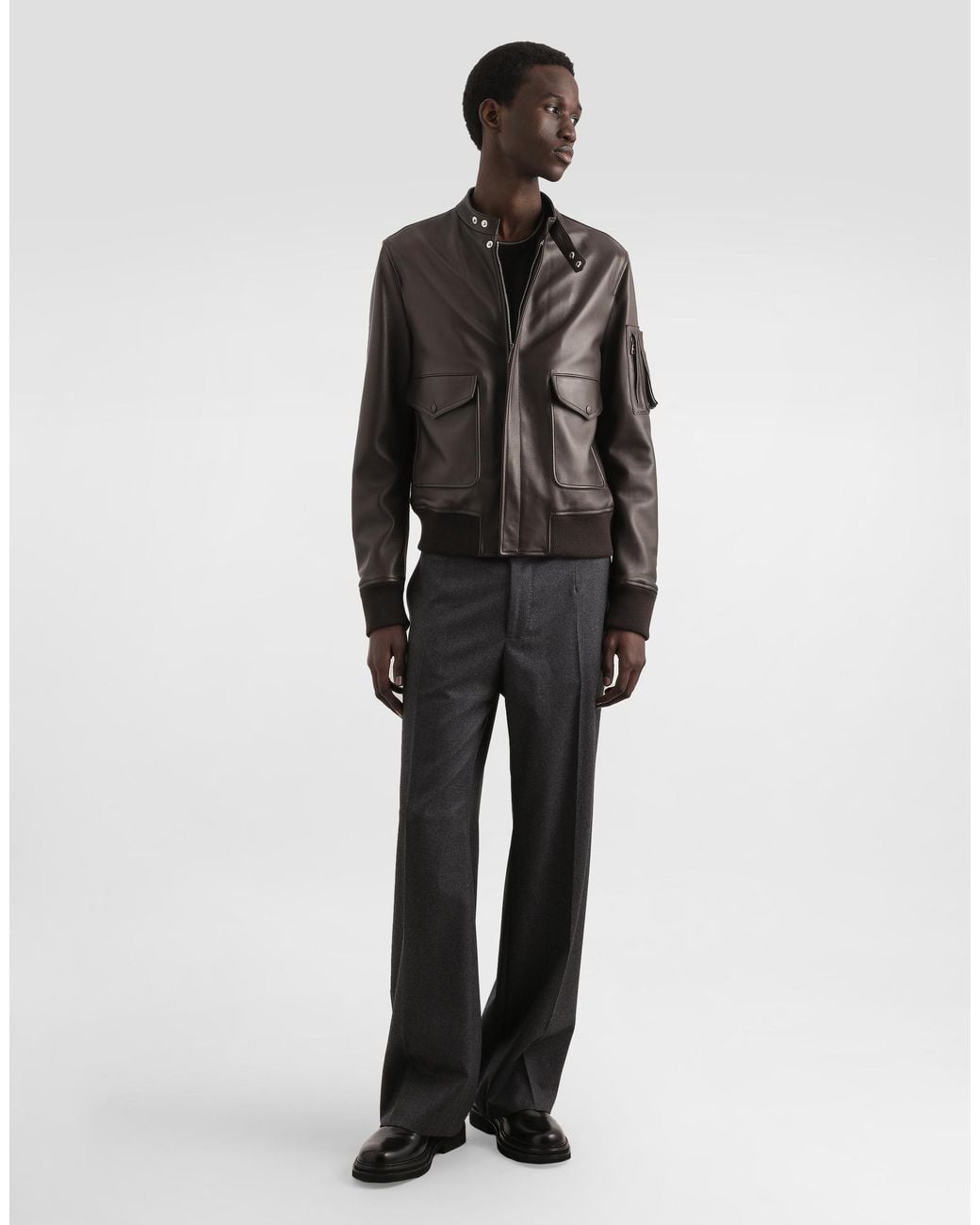 Dolce & Gabbana Black Zip-Fastening-Pocket Leather Jacket for men