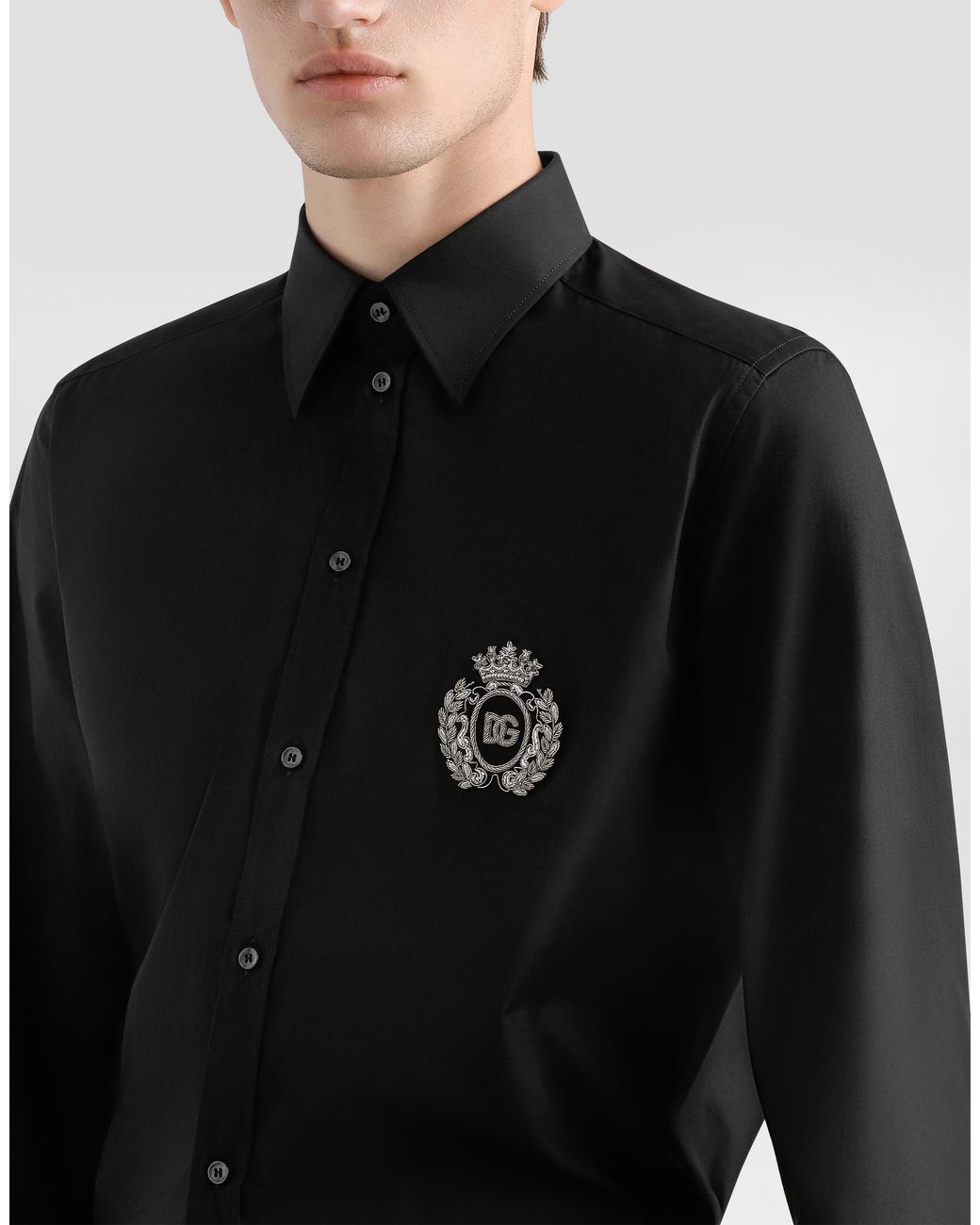 Dolce & Gabbana Black Cotton Shirt With Heraldic Patch for men