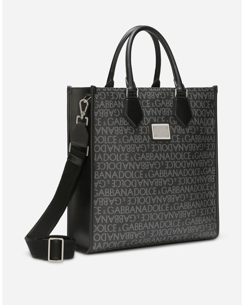 Dolce & Gabbana Black Medium Coated Jacquard Shopper for men
