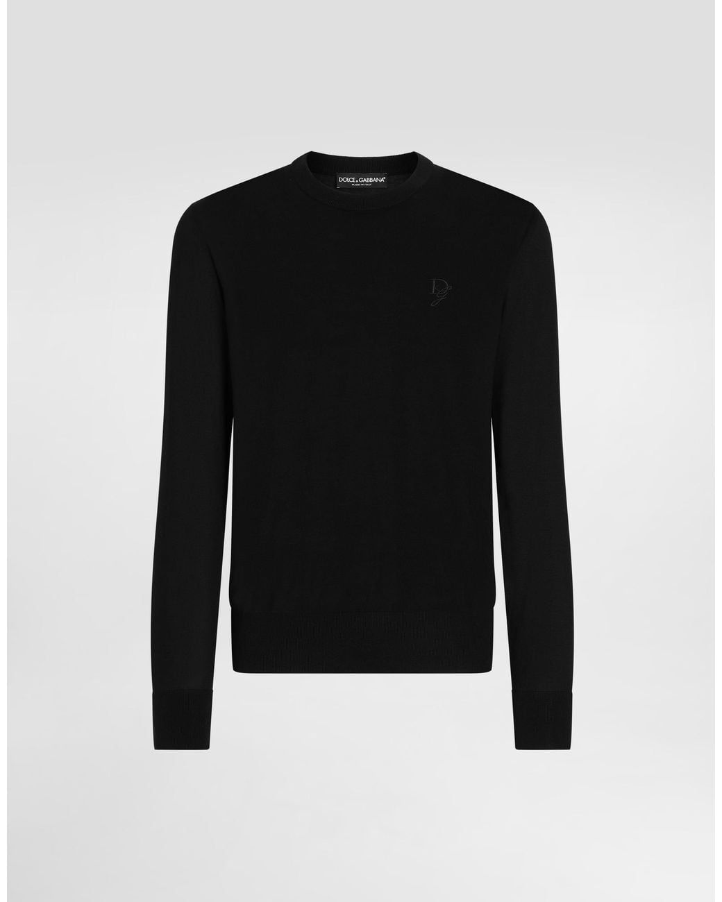 Dolce & Gabbana Black Silk Round-Neck Sweater With Dg Embroidery for men