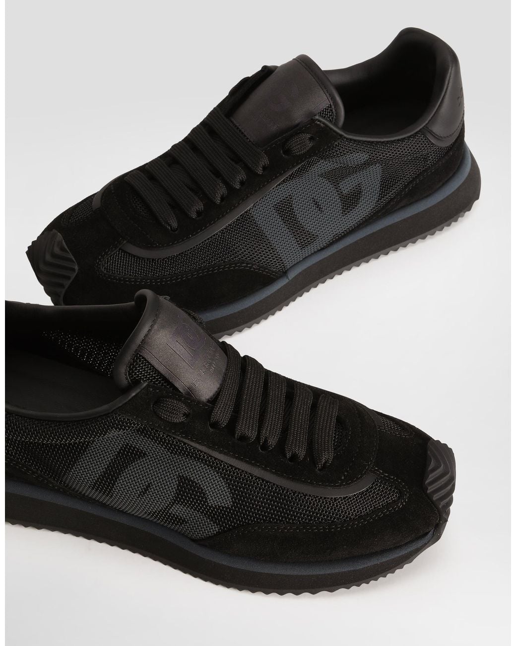 Dolce & Gabbana Black Mixed-Material Dg Cushion Sneakers for men