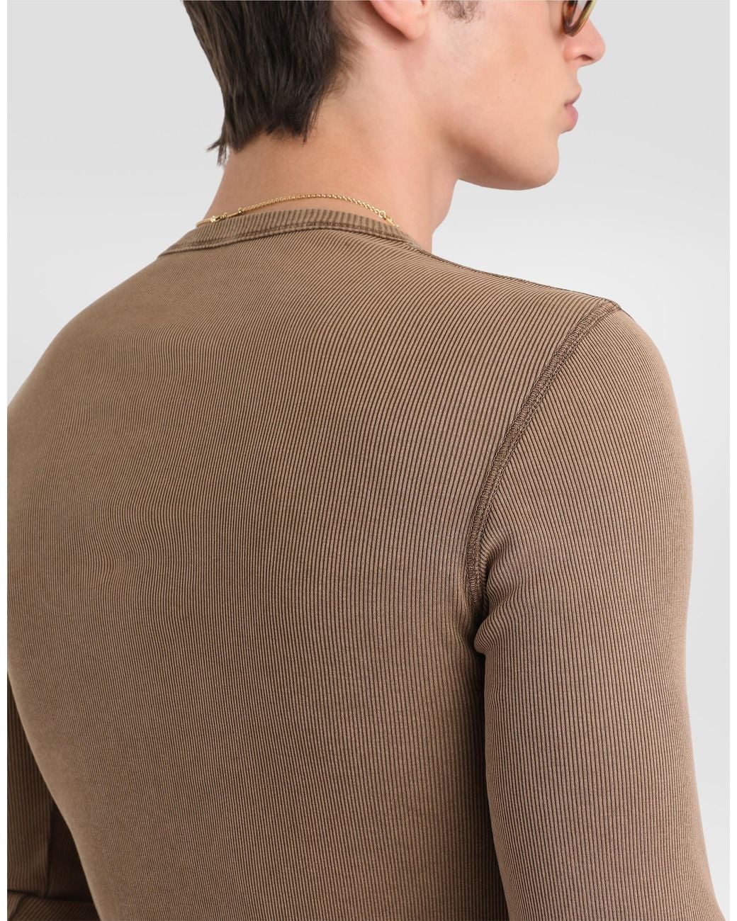 Dolce & Gabbana Natural Serafino Ribbed T-Shirt for men