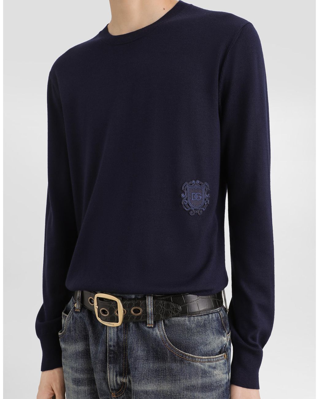 Dolce & Gabbana Blue Virgin Wool Pullover for men