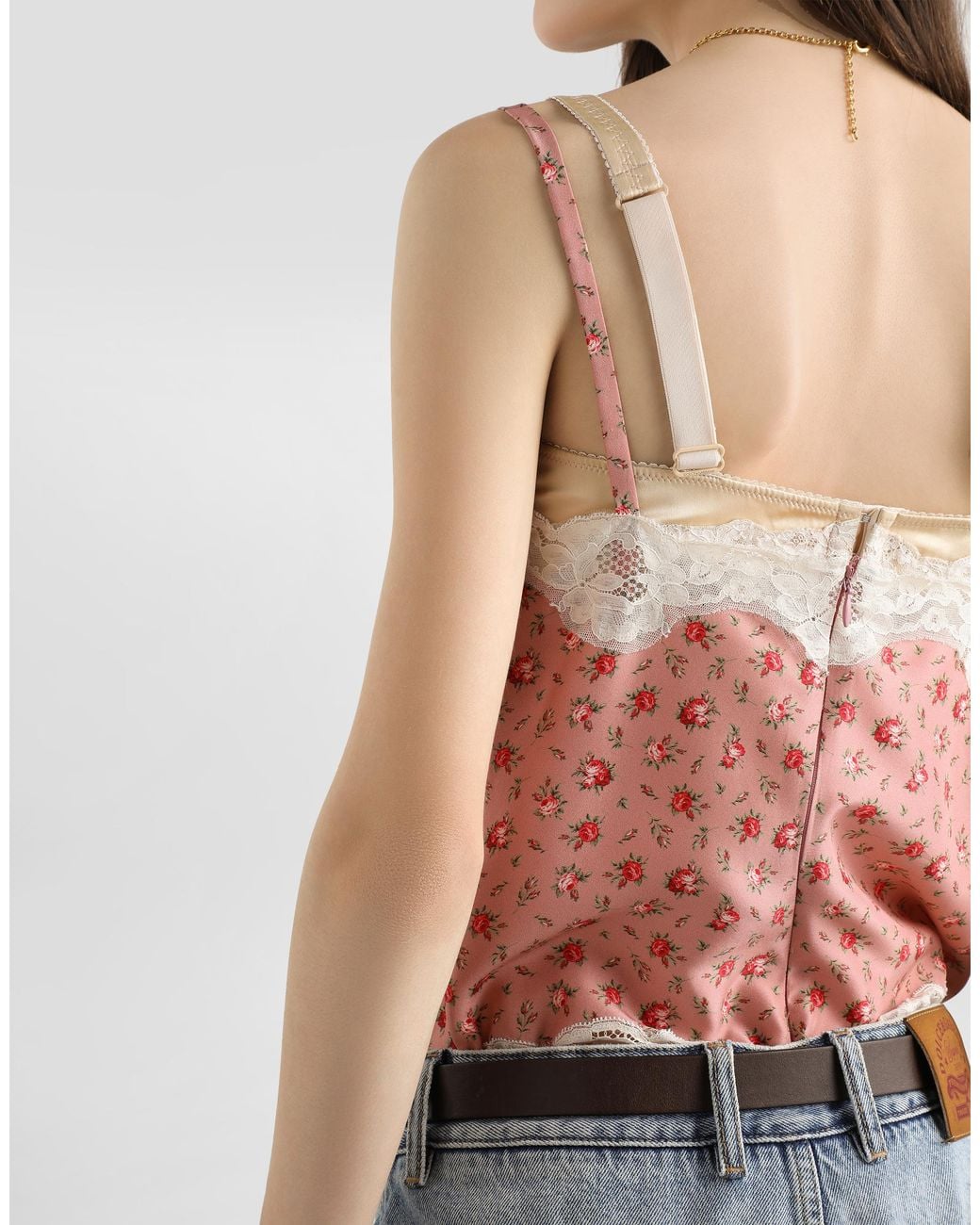 Dolce & Gabbana Pink Small Rose-Print Silk Top