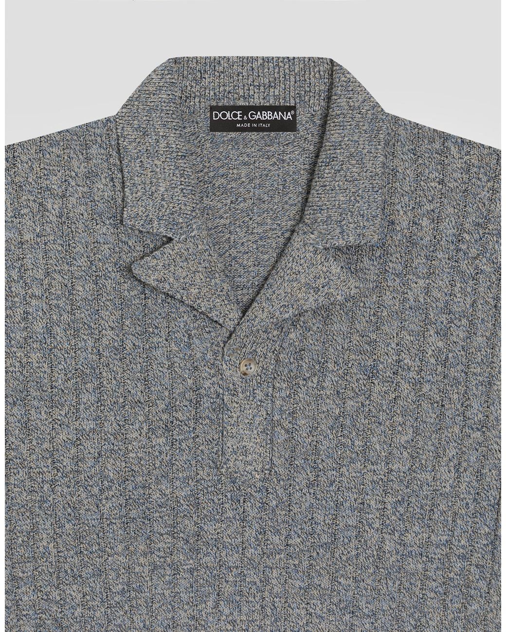 Dolce & Gabbana Gray Ribbed Cotton And Linen Polo Shirt for men