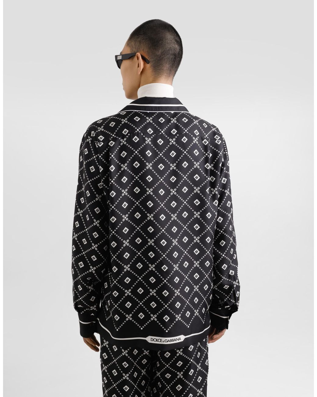 Dolce & Gabbana Black Dolce & Gabbana Silk Shirt With All-Over Logo Print for men