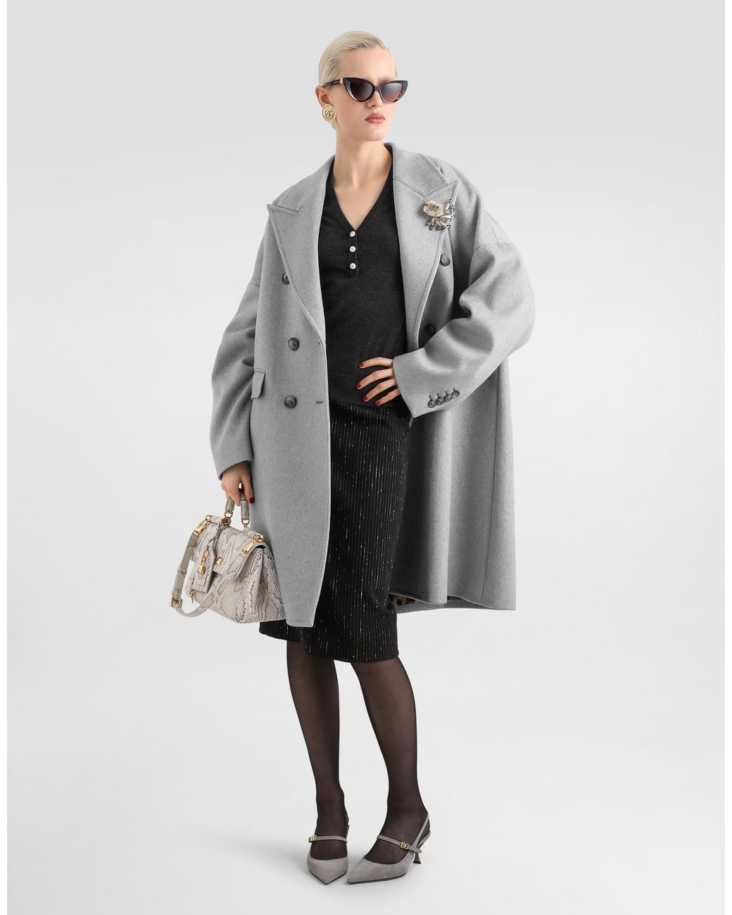 Dolce & Gabbana Gray Double-Breasted Cashmere Coat