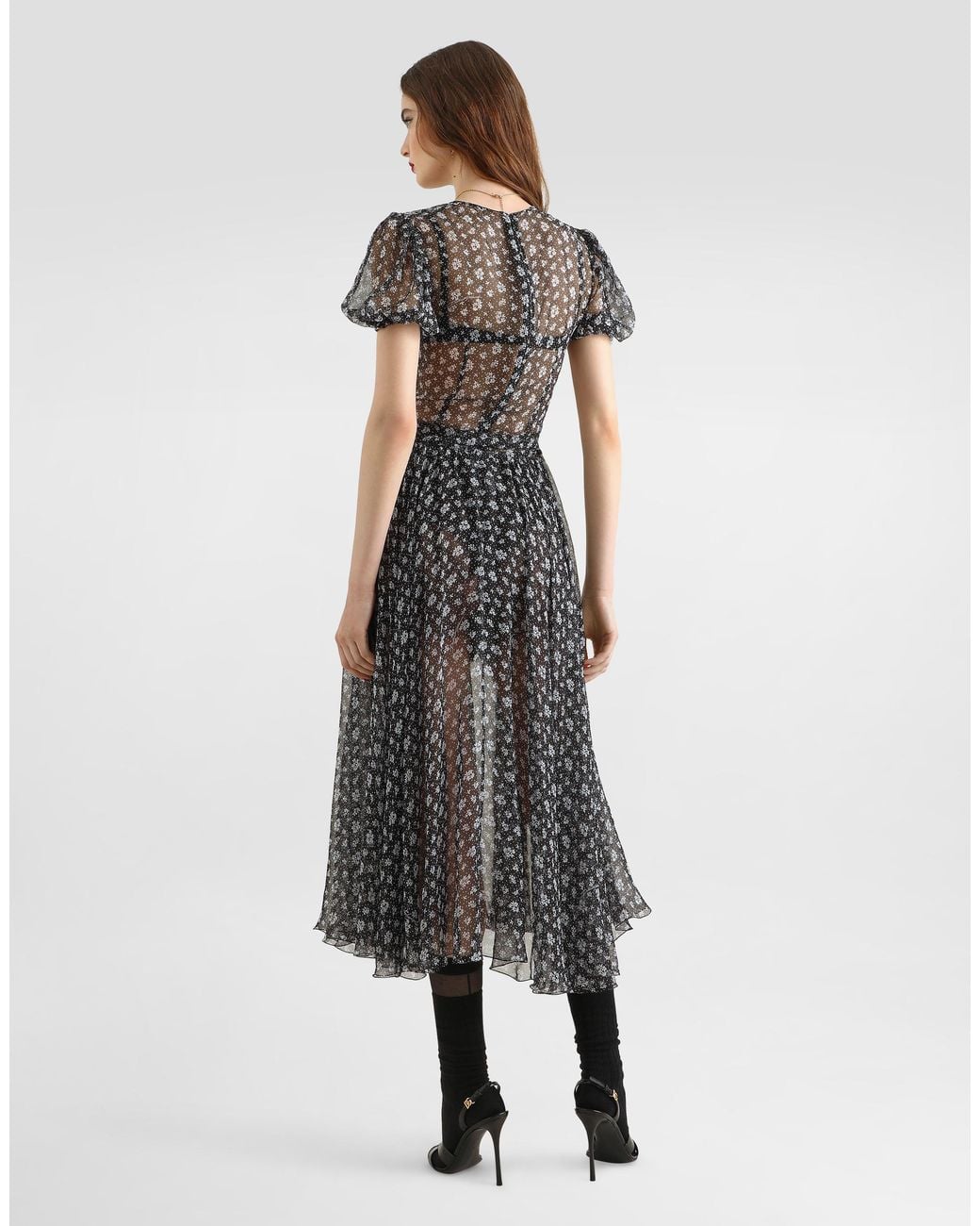 Dolce & Gabbana Black Floral-Print Chiffon Dress