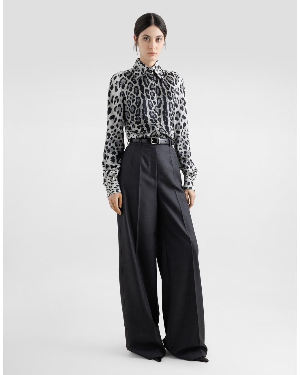 Dolce & Gabbana White Leopard- Silk Satin Shirt