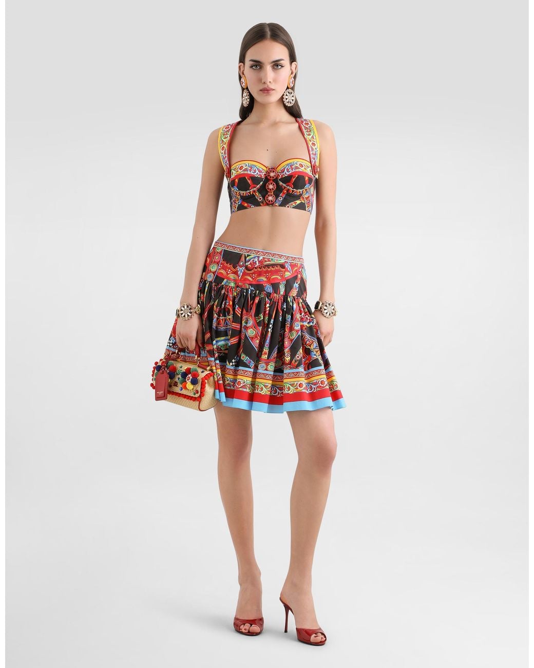 Dolce & Gabbana Red Carretto-Print Poplin Miniskirt