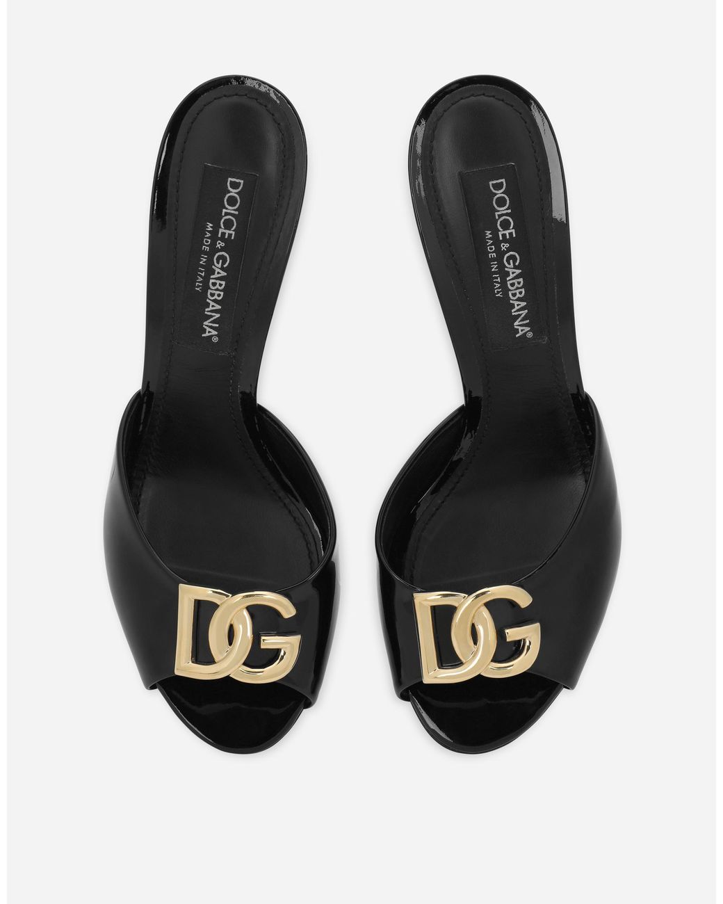 Dolce & Gabbana Black Patent Leather Mules With Dg Logo