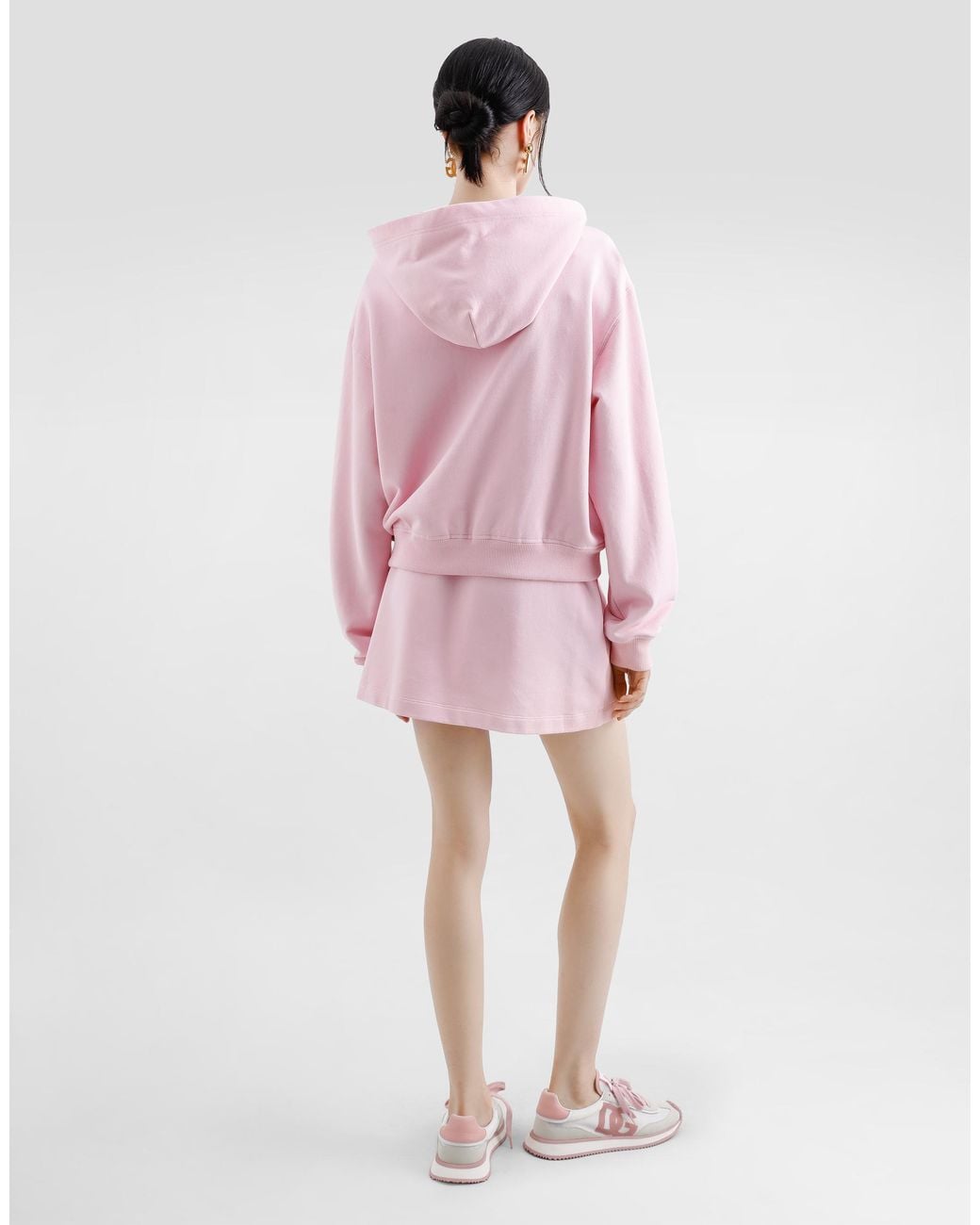 Dolce & Gabbana Pink Kapuzensweatshirt Aus Jersey Mit Dg-Stickerei