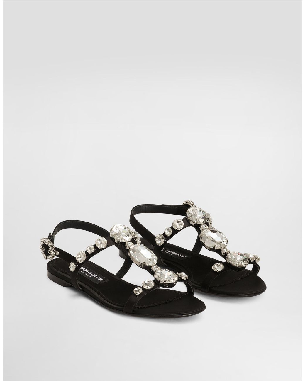Dolce & Gabbana White Satin Sandals With Gemstone Embellishment