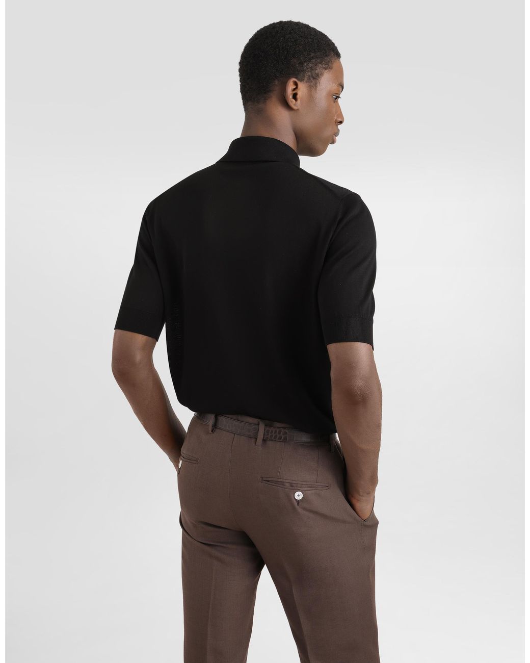 Dolce & Gabbana Black Silk Polo-Shirt With Logo Embroidery for men