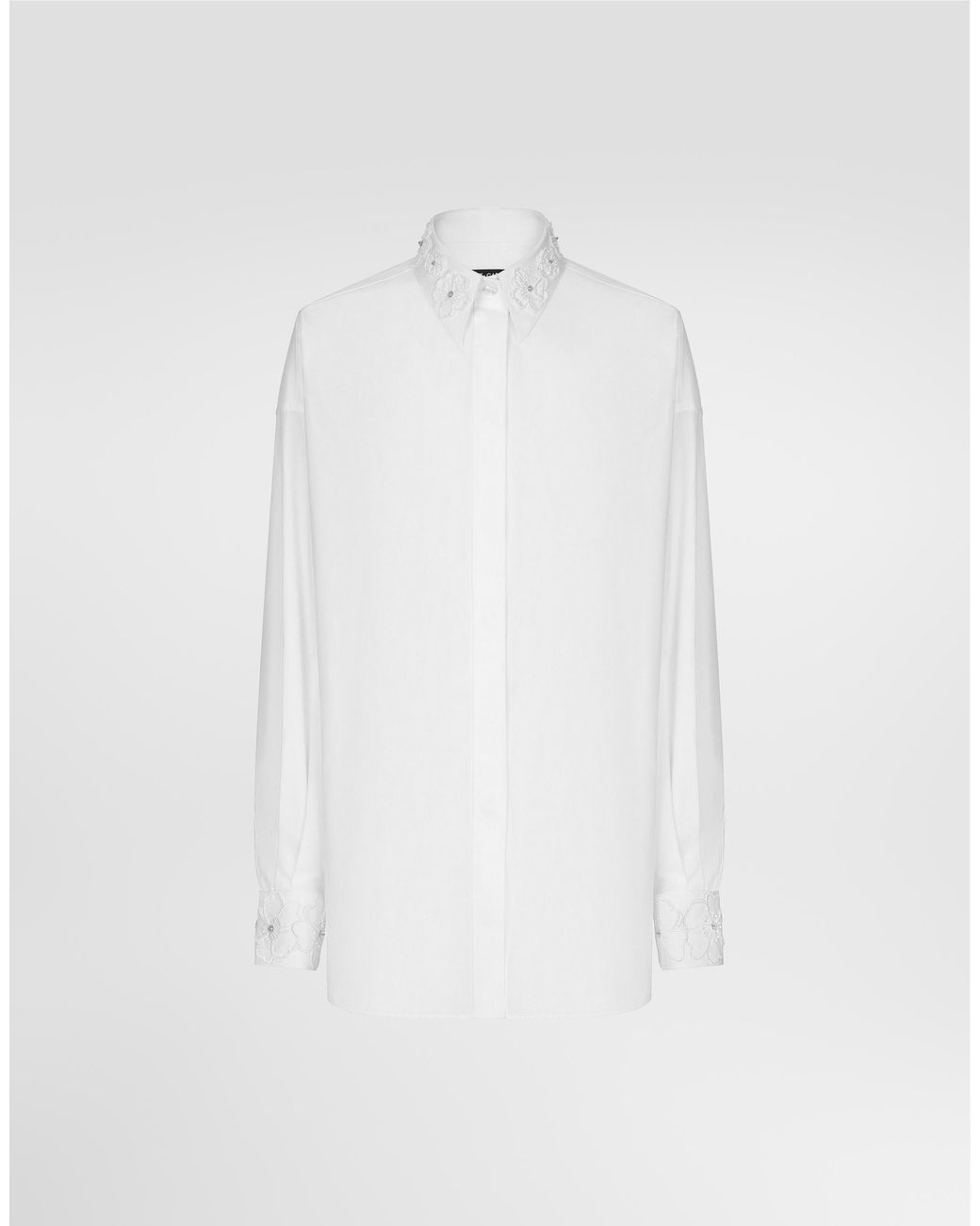 Dolce & Gabbana White Long-Sleeved Cotton Shirt With Embroidered Collar