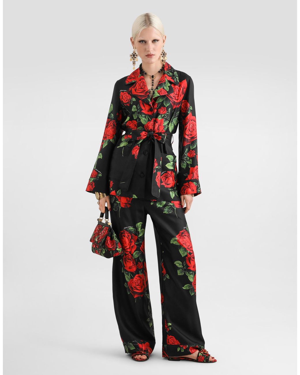 Dolce & Gabbana Red Rose-Print Vanity Twill Shirt
