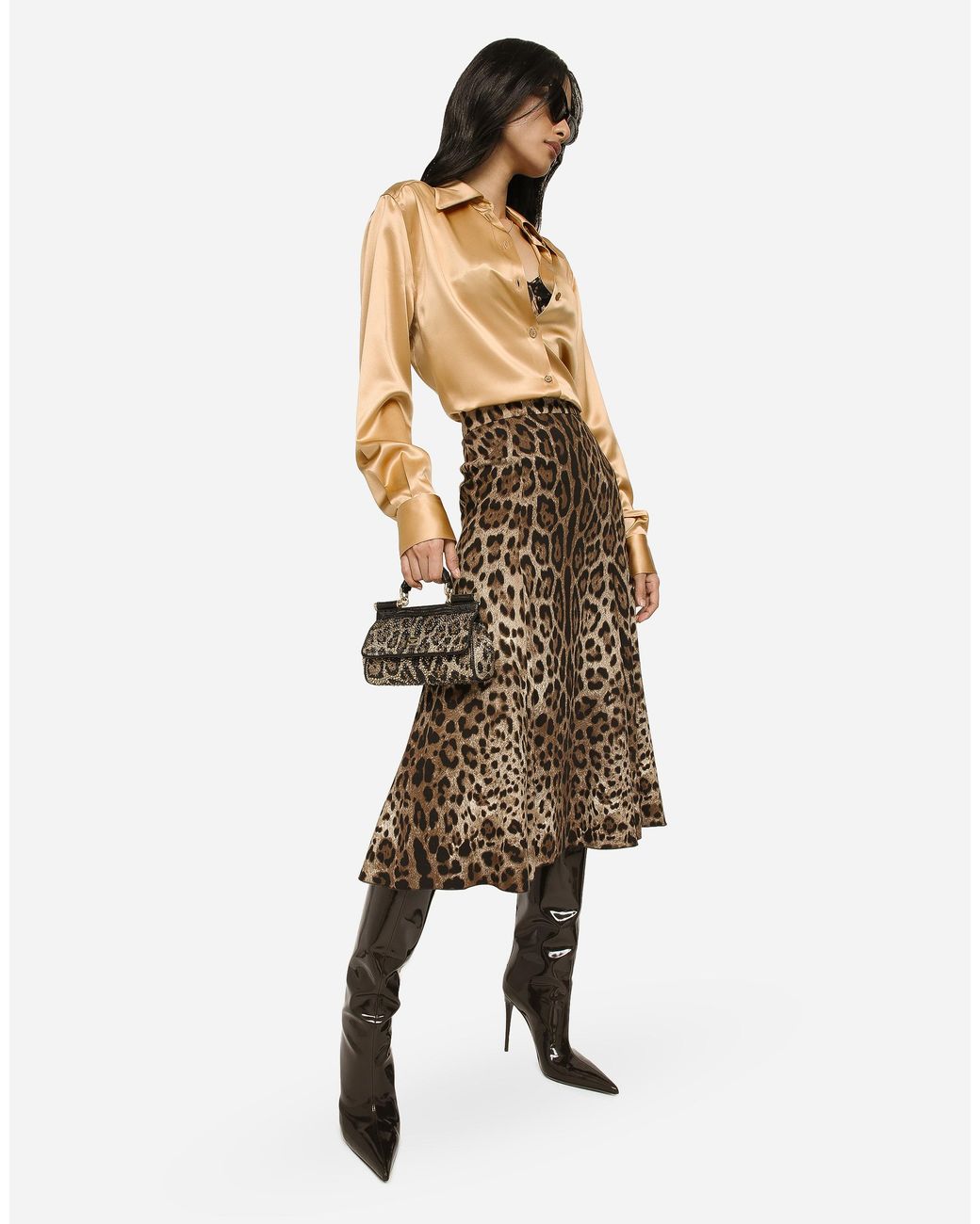 Dolce & Gabbana Brown Leopard-Print Cady Circle Skirt