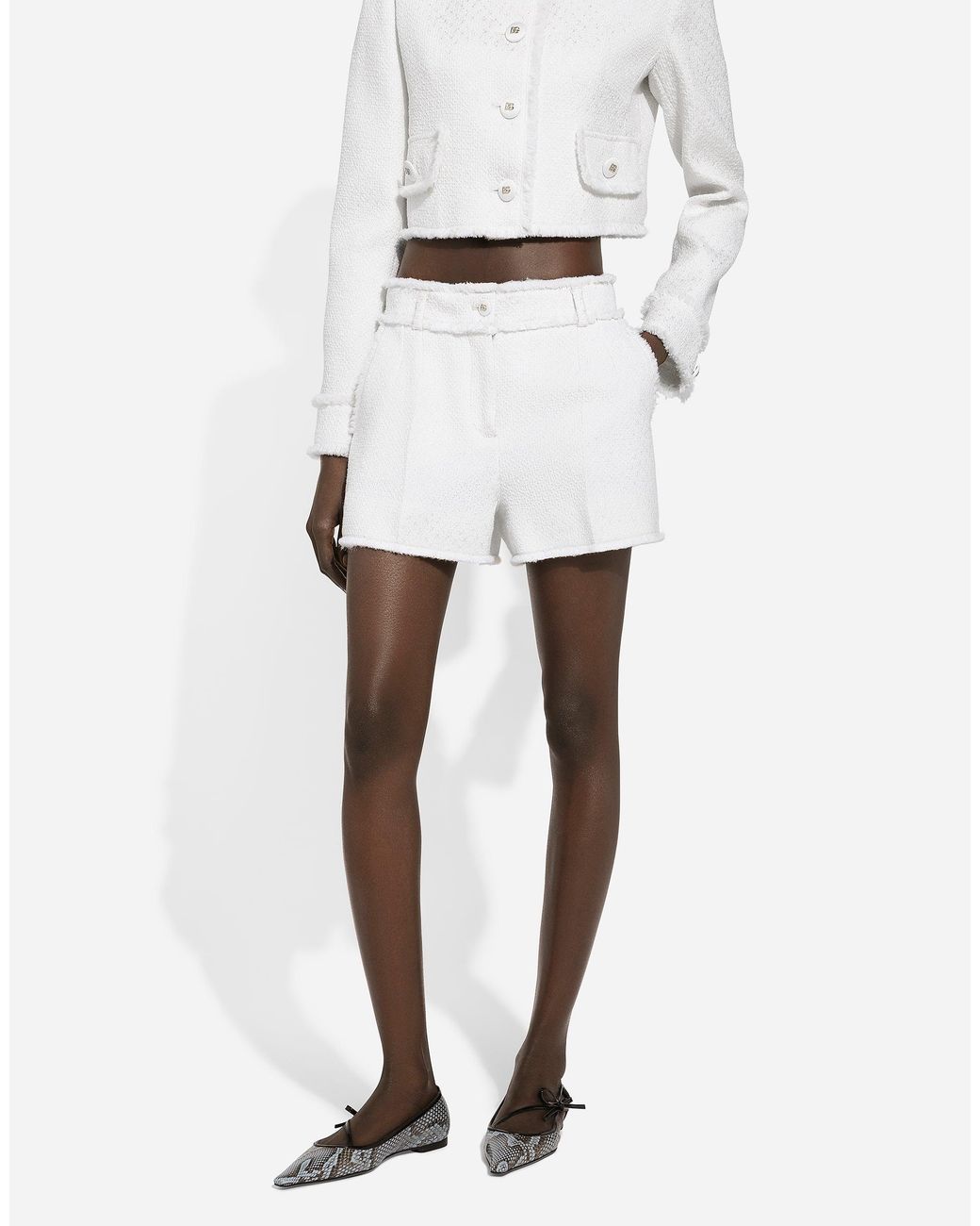 Dolce & Gabbana White Raschel Tweed Shorts