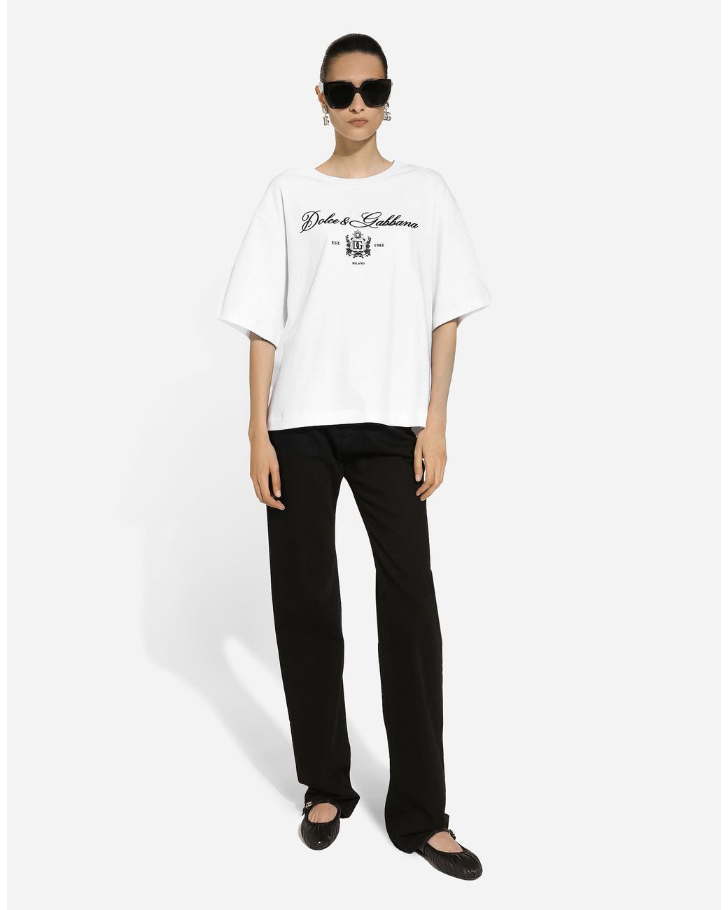 Dolce & Gabbana White T-Shirt Aus Jersey Mit -Logoschriftzug