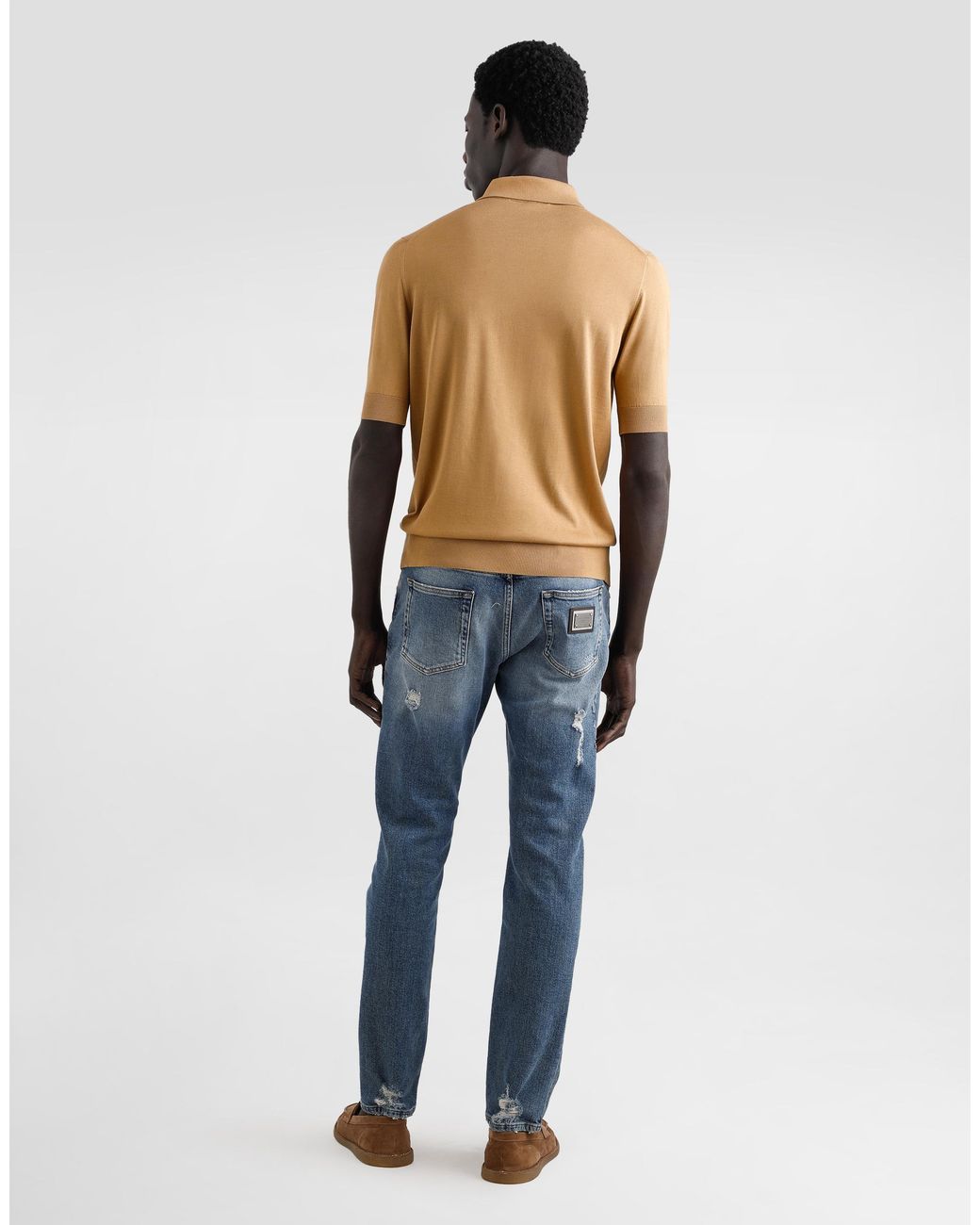Dolce & Gabbana Natural Silk Polo-Shirt With Logo Embroidery for men