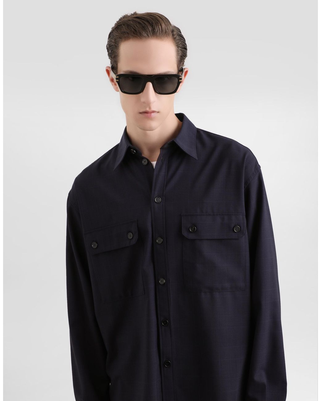 Dolce & Gabbana Blue Glen Plaid Shirt for men