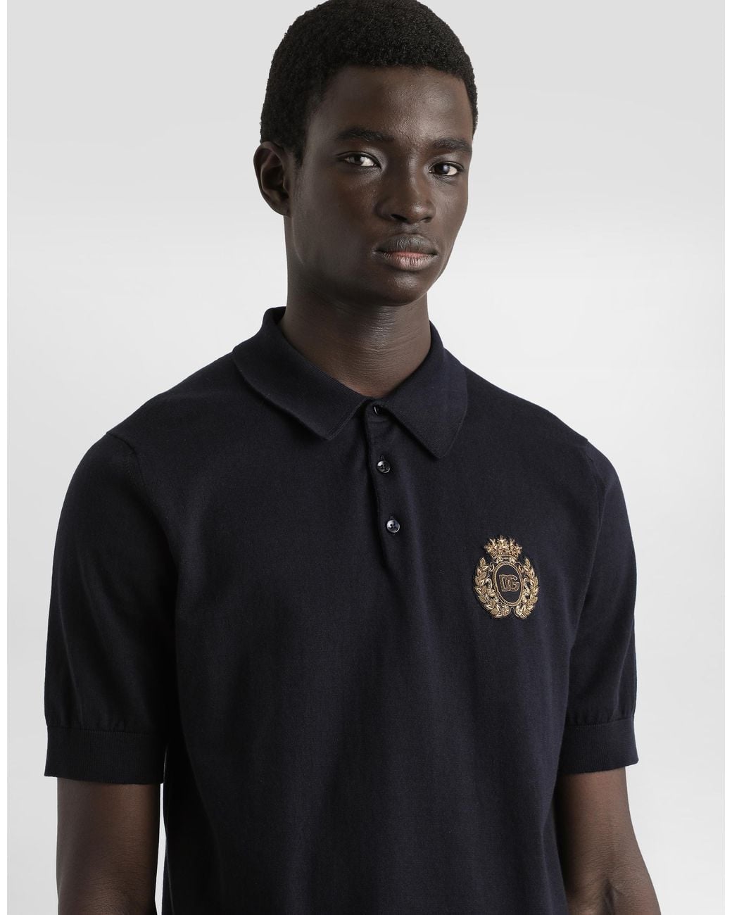 Dolce & Gabbana Black Cotton Polo-Shirt With Heraldic Patch for men
