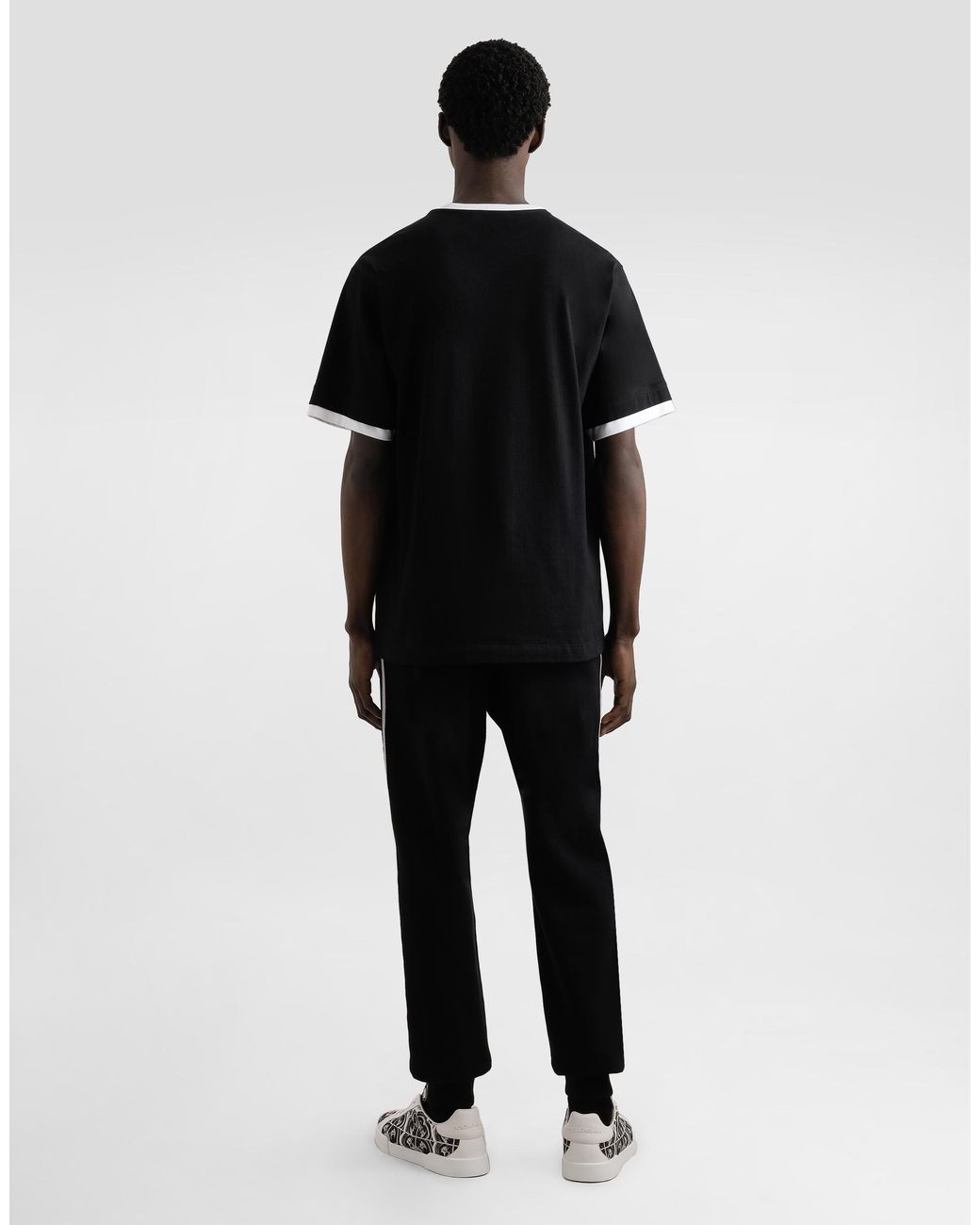 Dolce & Gabbana Black Jersey Trousers With Print And Embroidery for men