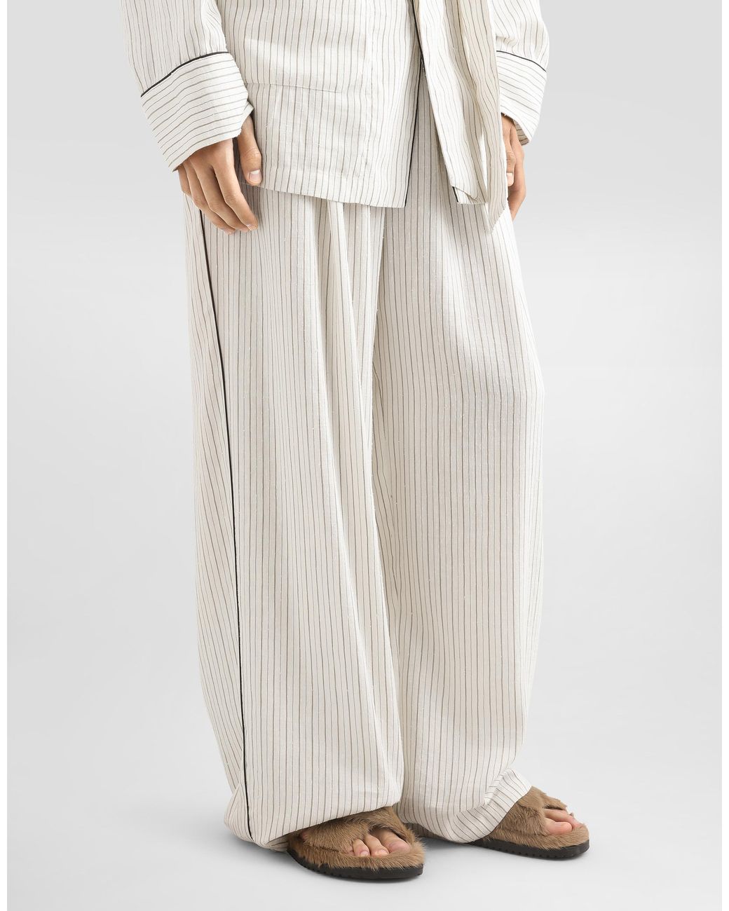 Dolce & Gabbana White Striped Fabric Vanity Trousers for men