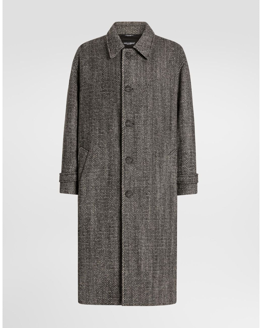 Dolce & Gabbana Gray Single-Breasted Wool Blend Chevron Coat for men