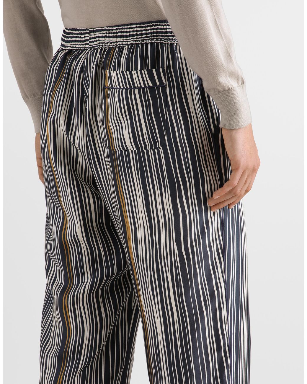 Dolce & Gabbana Gray Stripe-Print Silk Twill Vanity Trousers for men
