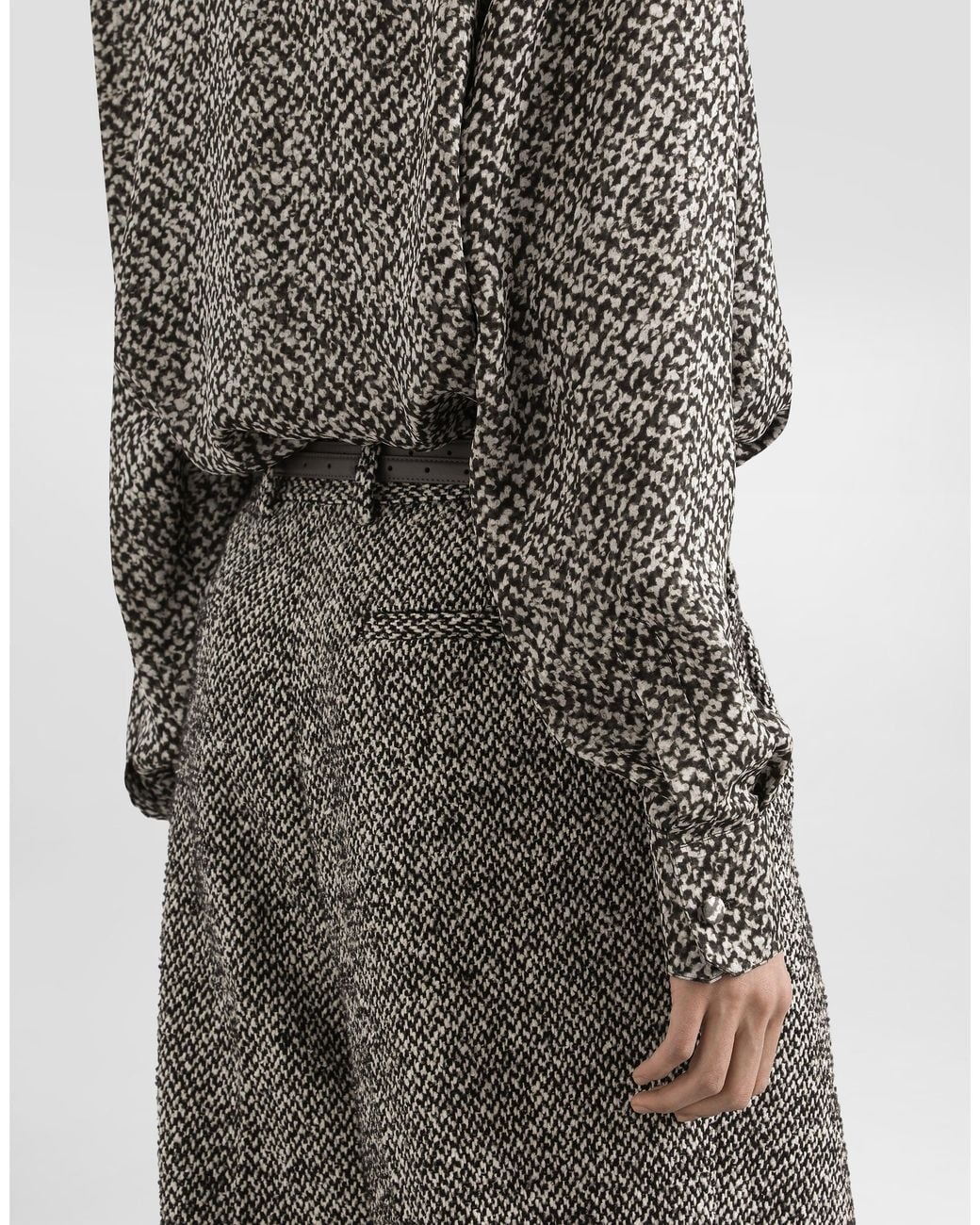 Dolce & Gabbana Gray Chiffon Shirt With Bouclé Print for men