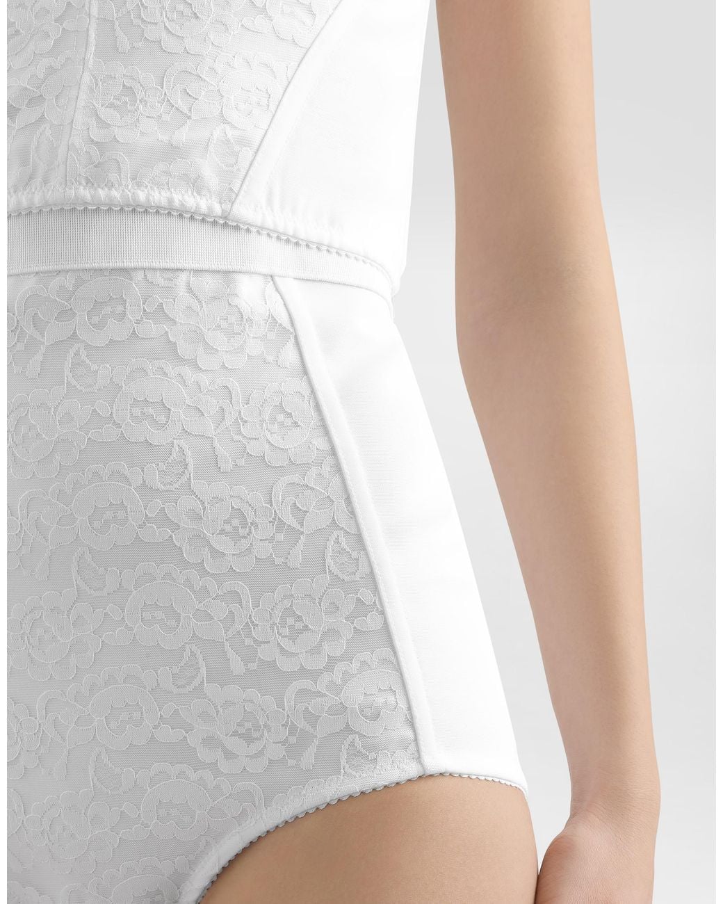 Dolce & Gabbana White High-waisted Shaper Panties In Jacquard And Satin