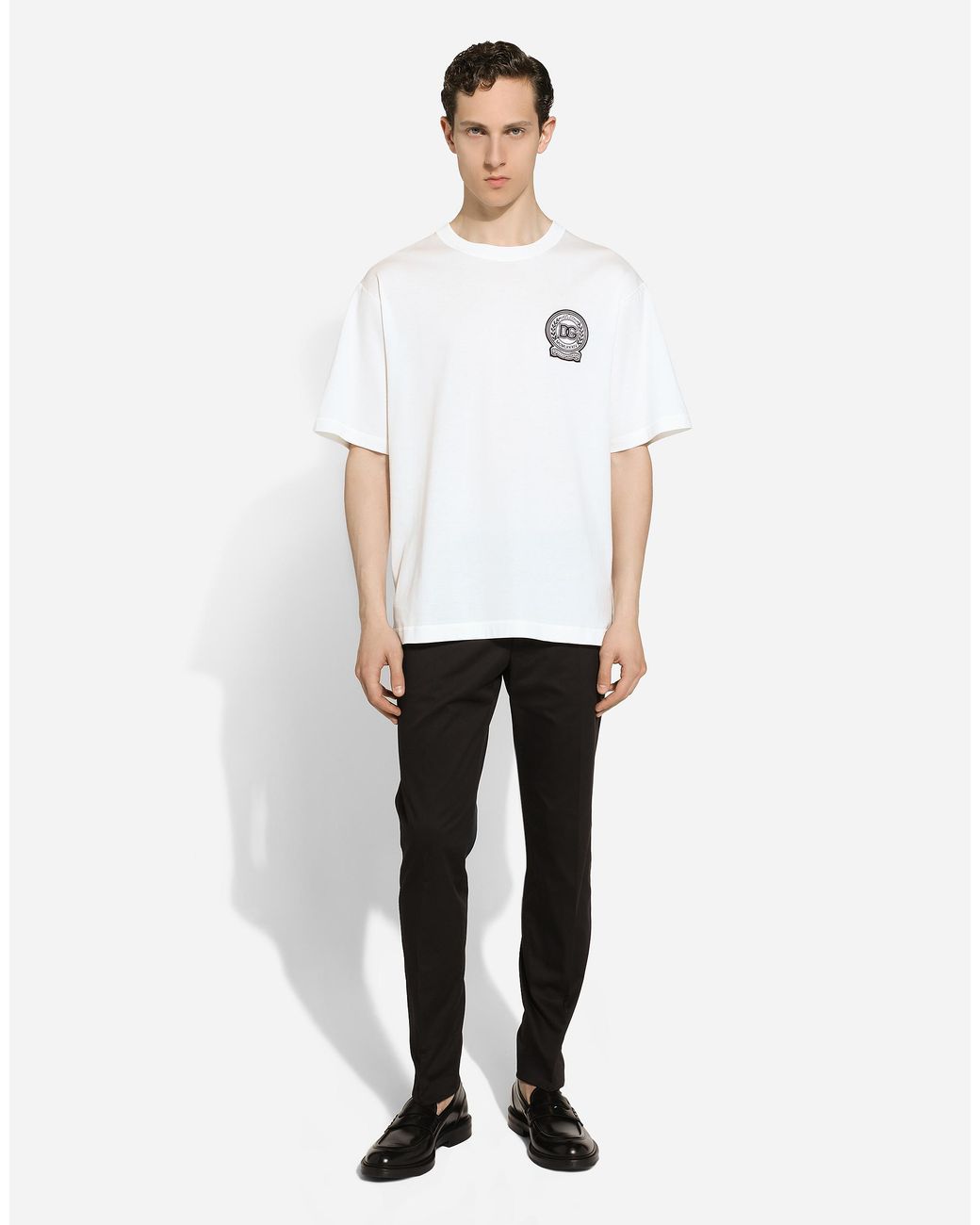 Dolce & Gabbana T-Shirt Aus Bedruckter Baumwolle Mit Logostickerei in White für Herren