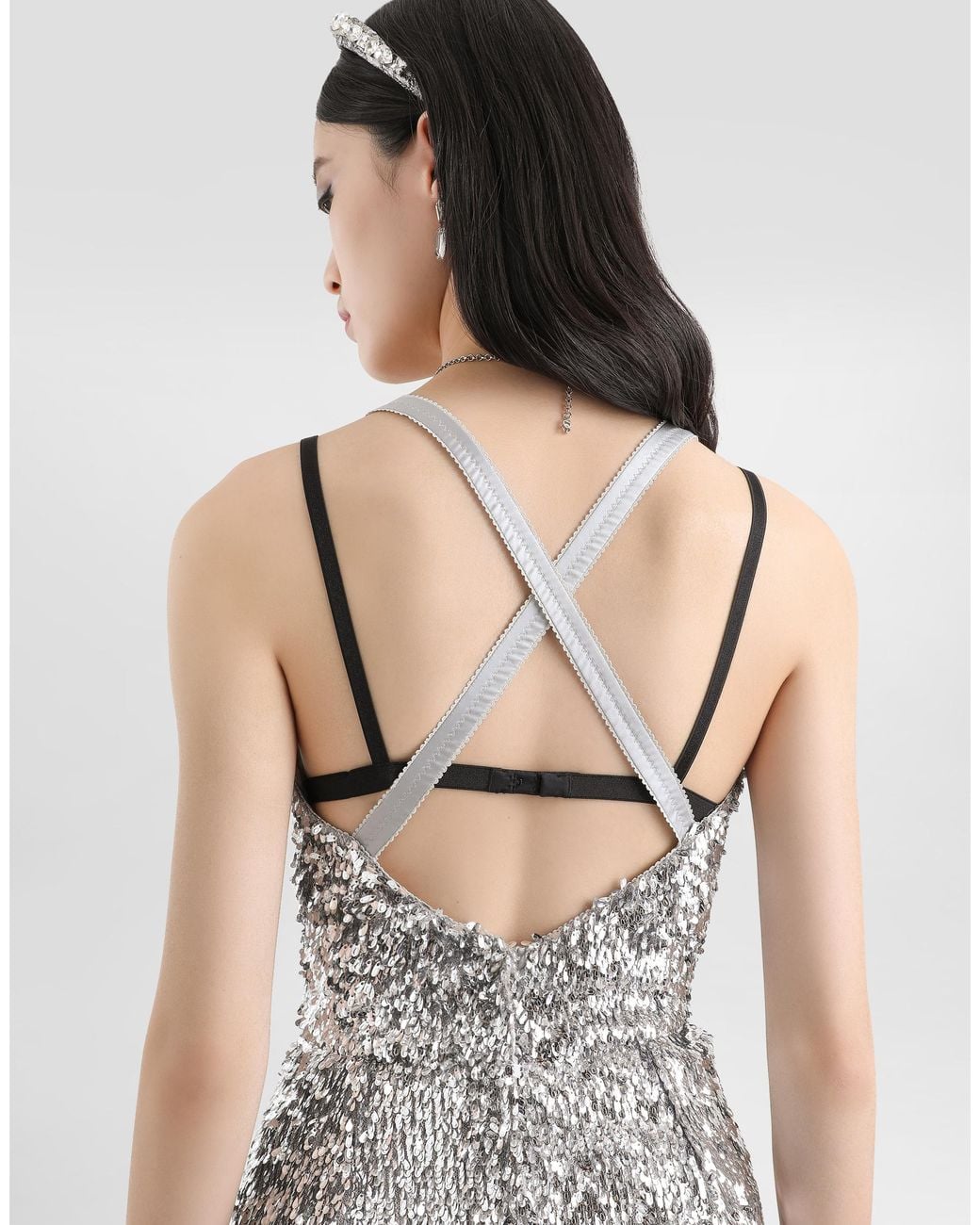 Dolce & Gabbana Metallic Sequin Crossover Dress