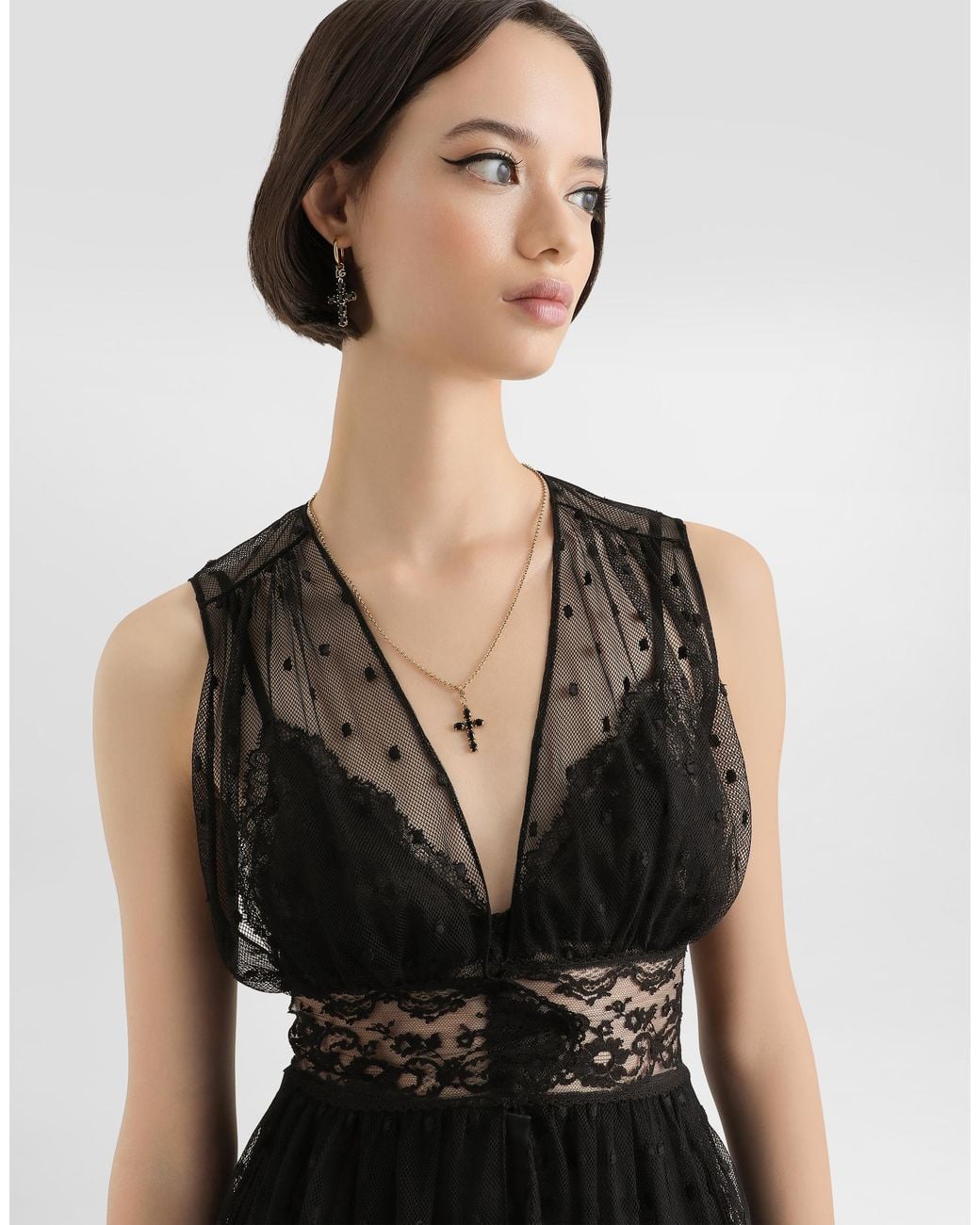 Dolce & Gabbana Black Polka Dots Mesh Top