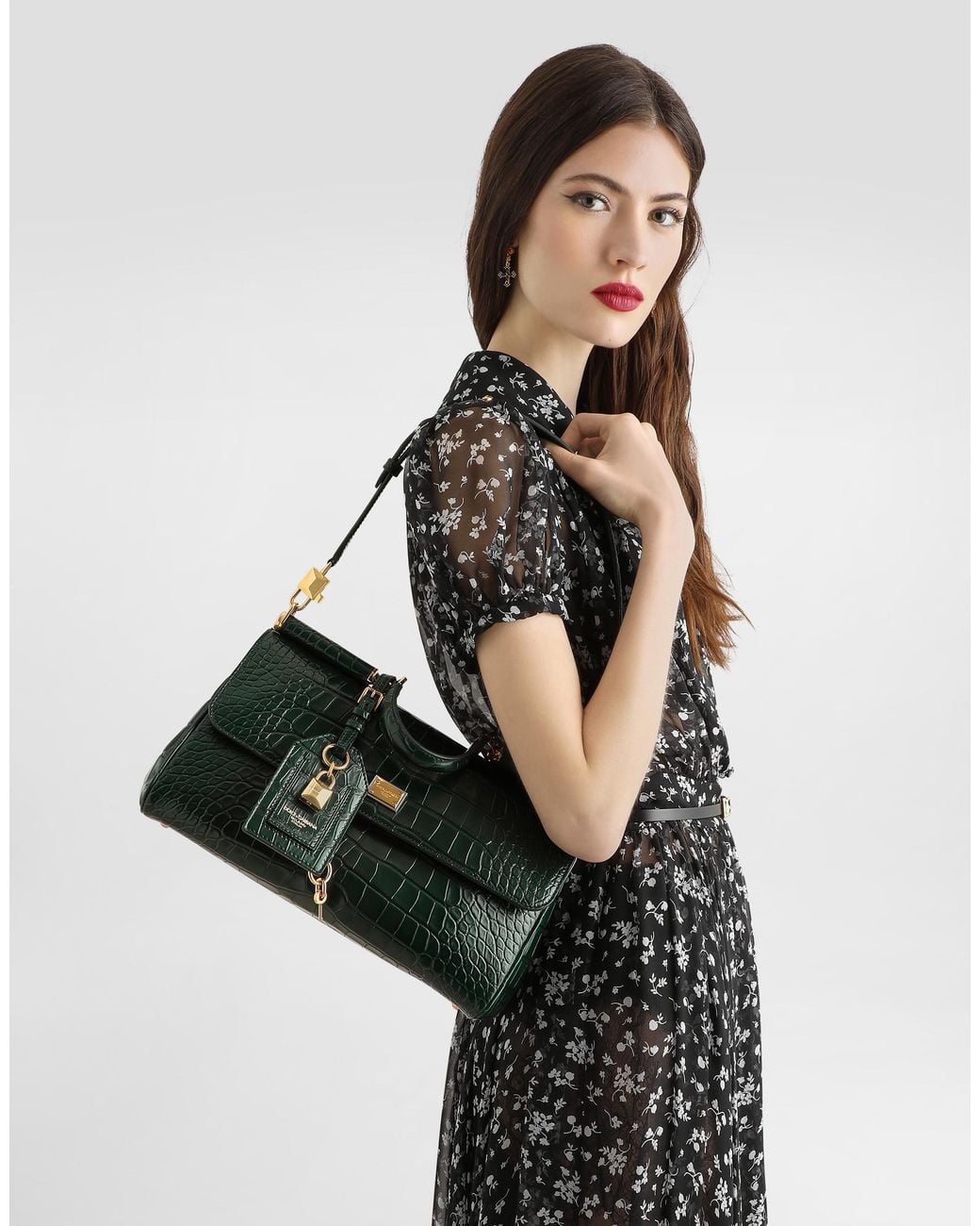 Dolce & Gabbana Green Medium My Sicily Alligator Handbag