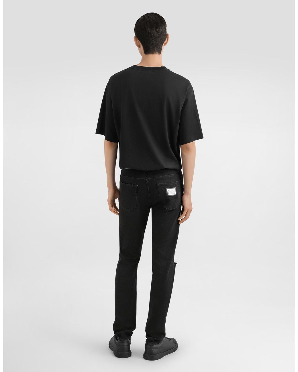 Dolce & Gabbana Black Cotton T-Shirt With Patch for men