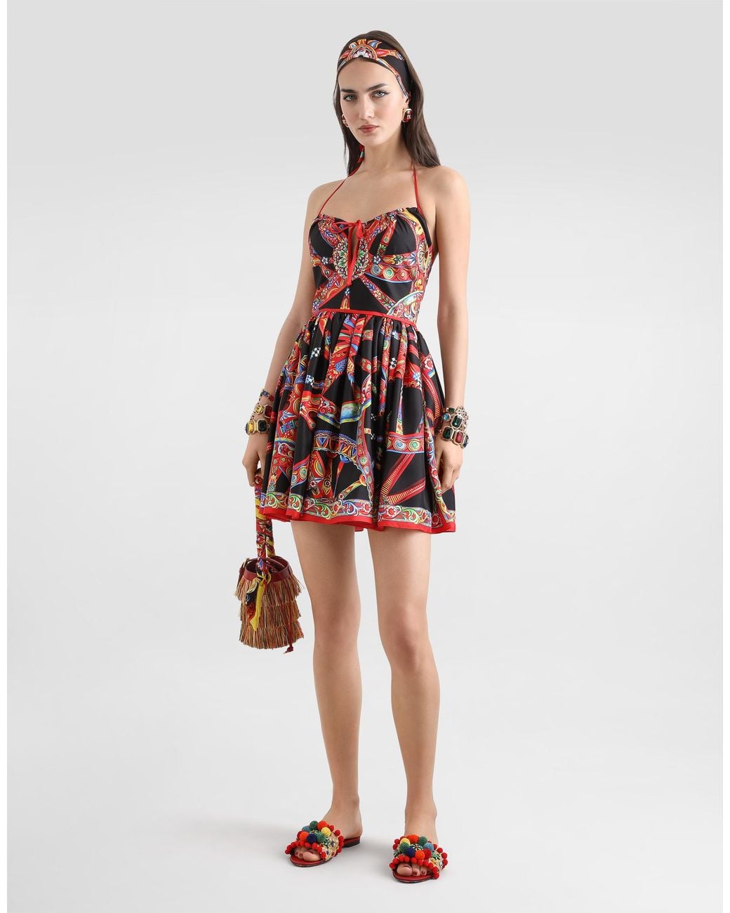 Robe En Twill De Soie À Imprimé Carretto Dolce & Gabbana en coloris Red