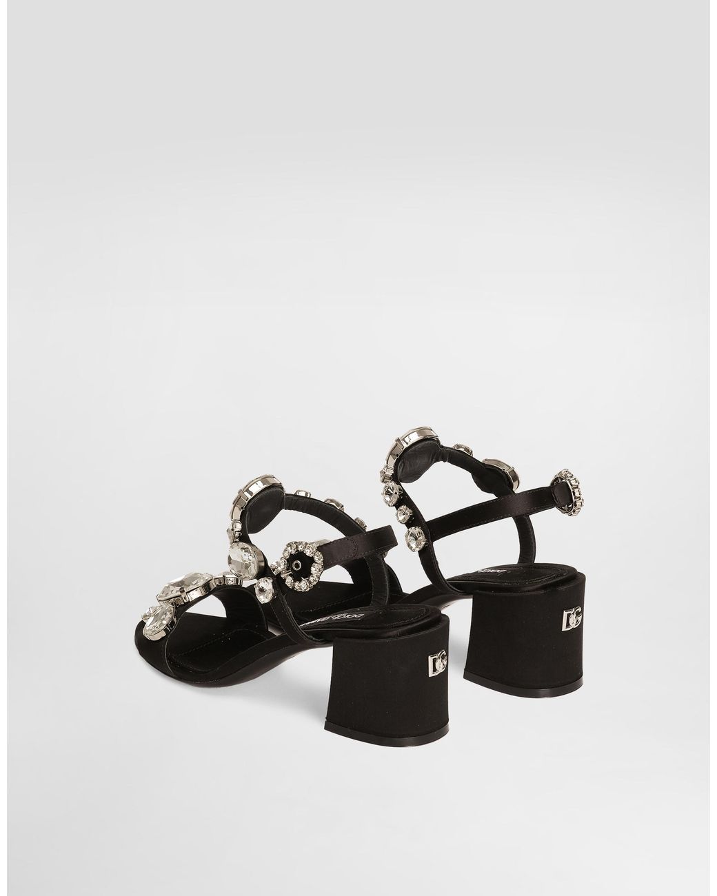 Dolce & Gabbana White Satin Sandals With Gemstone Embellishment
