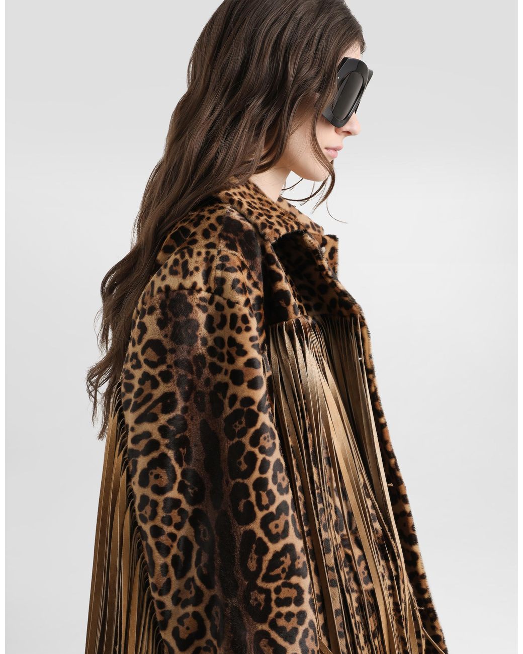 Dolce & Gabbana Brown Leopard-Print Fringed Jacket