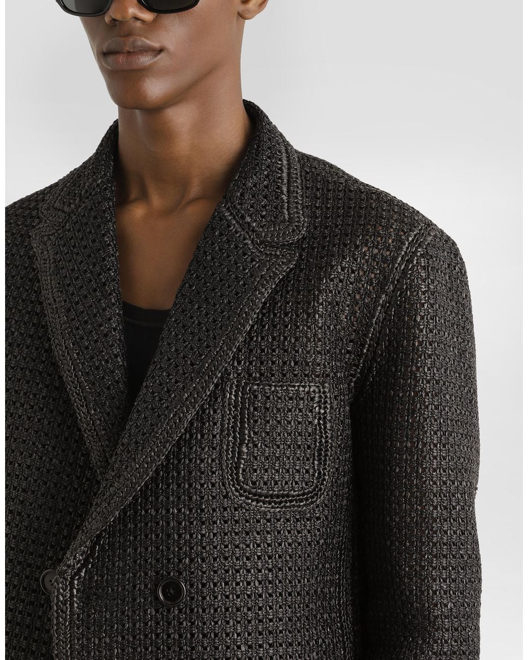 Dolce & Gabbana Black Double-Breasted Raffia Mesh Jacket for men