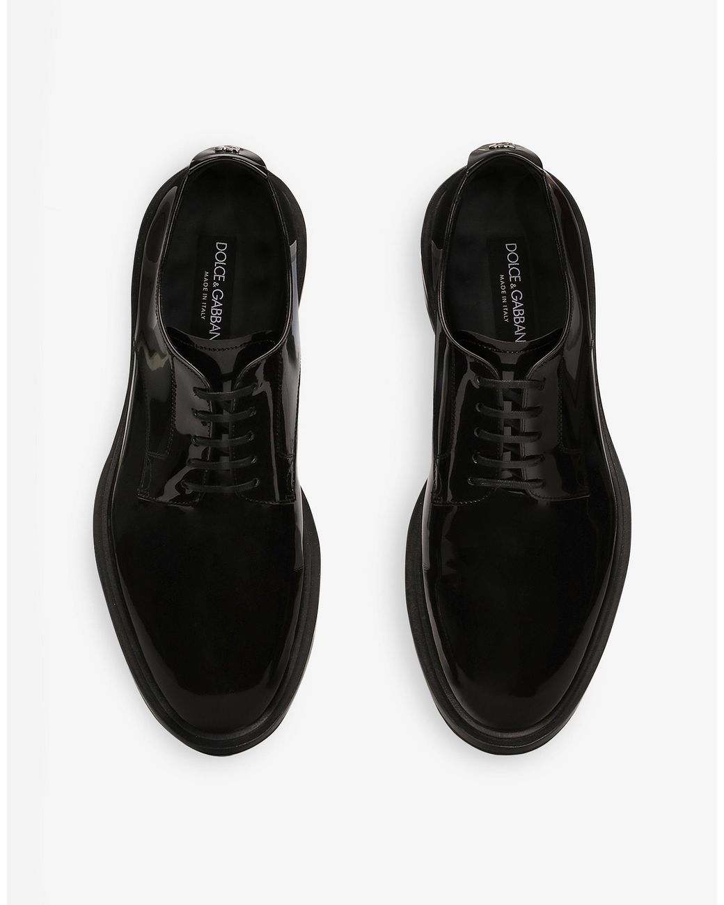 Dolce & Gabbana Black Calfskin Derby Shoes with Logo for men