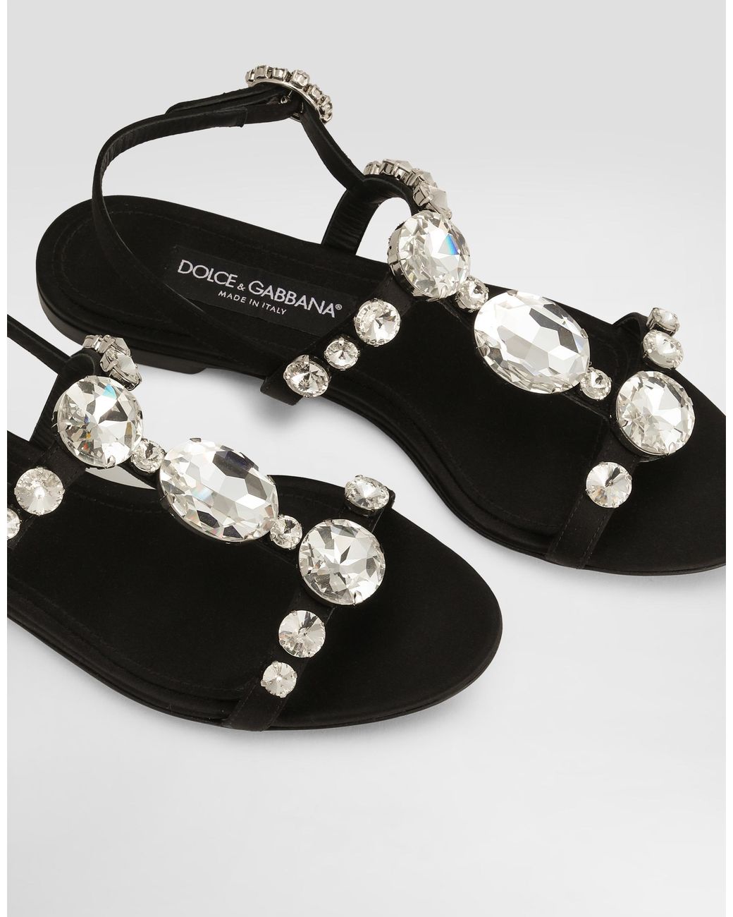 Dolce & Gabbana White Satin Sandals With Gemstone Embellishment