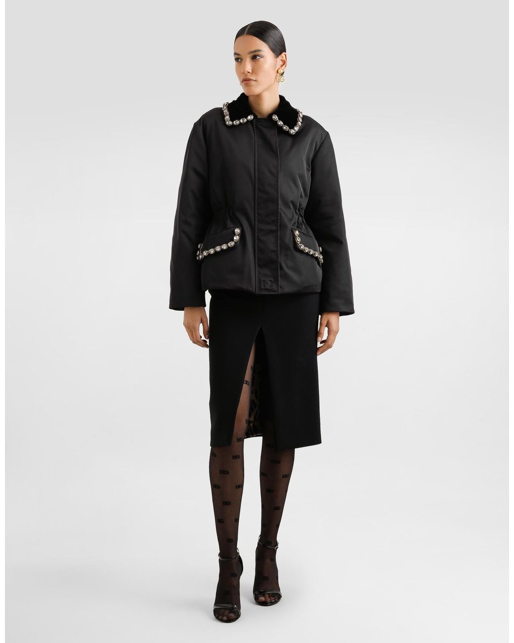Dolce & Gabbana Black Nylon Jacket With Embossed Logo